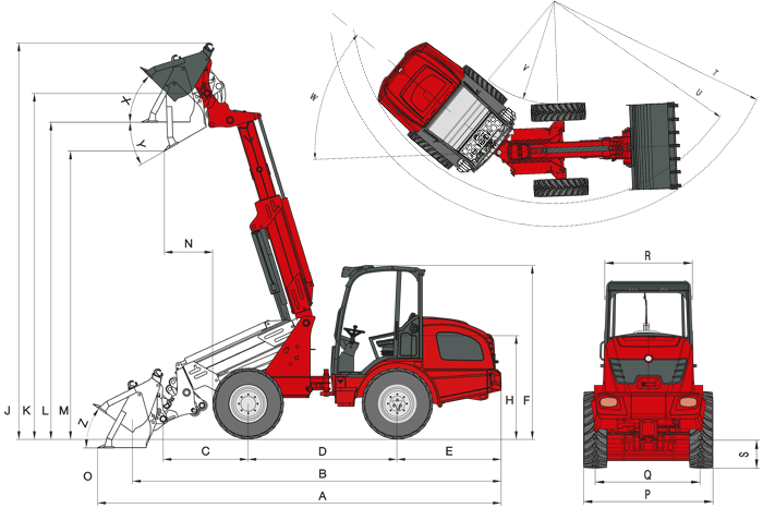 Размери на Телескопичен товарач Weidemann 2080LPT
